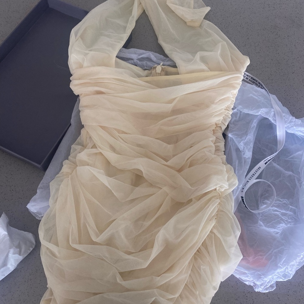 House of CB MISTRESS ROCKS OVER IT LEMON HALTER MINI DRESS